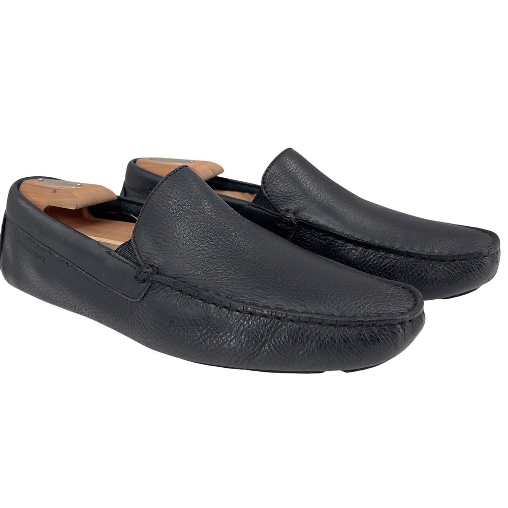 Rockport Mens‎ TruTech Driving Loafer Black Pebbled Leather Slip On Mocs Size 9